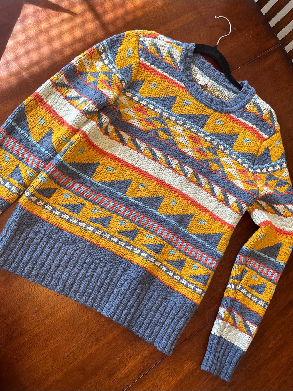 LL Bean Signature fisherman sweater yellow blue 100% cotton NWT